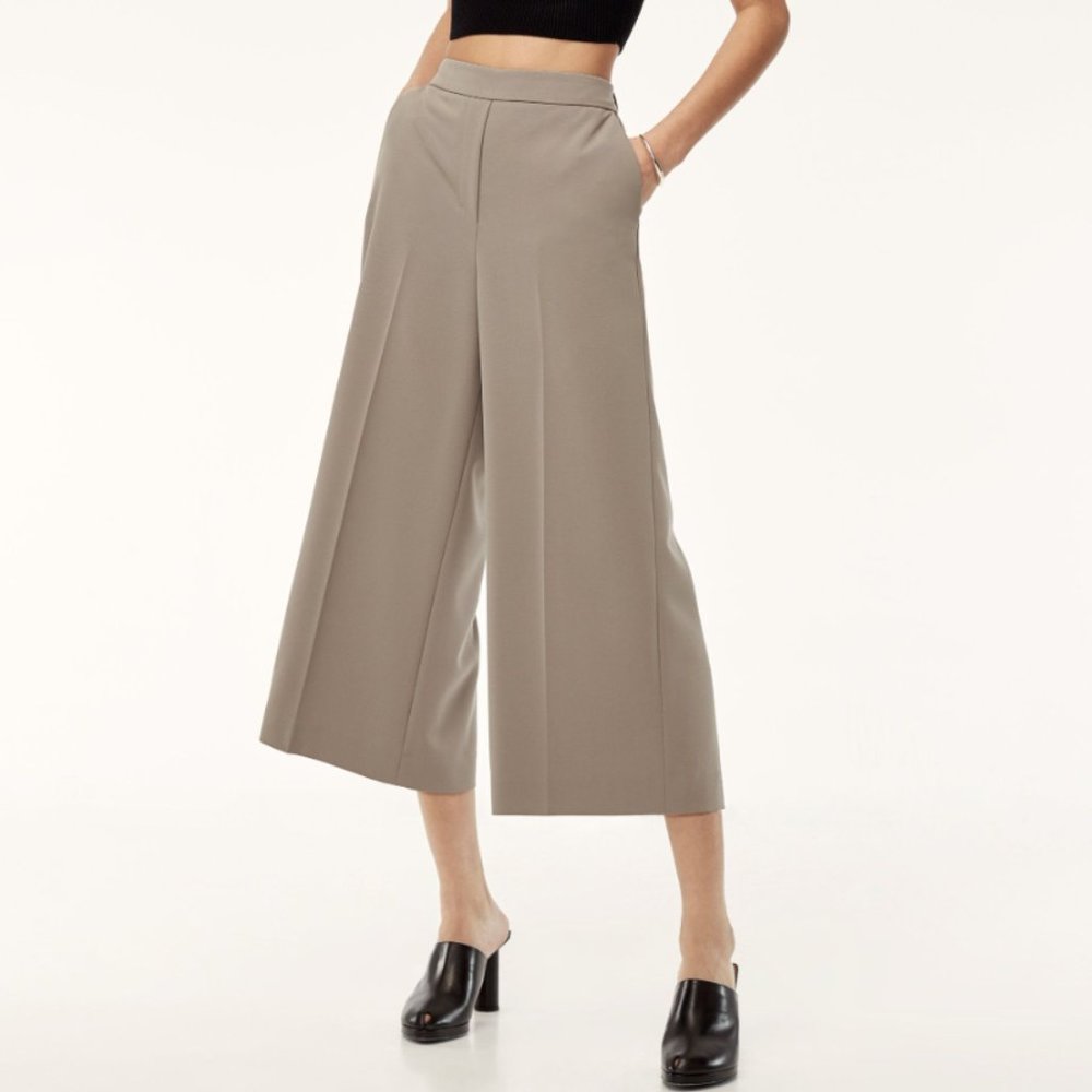 Aritzia Wide-Leg Cropped Pants in Taupe